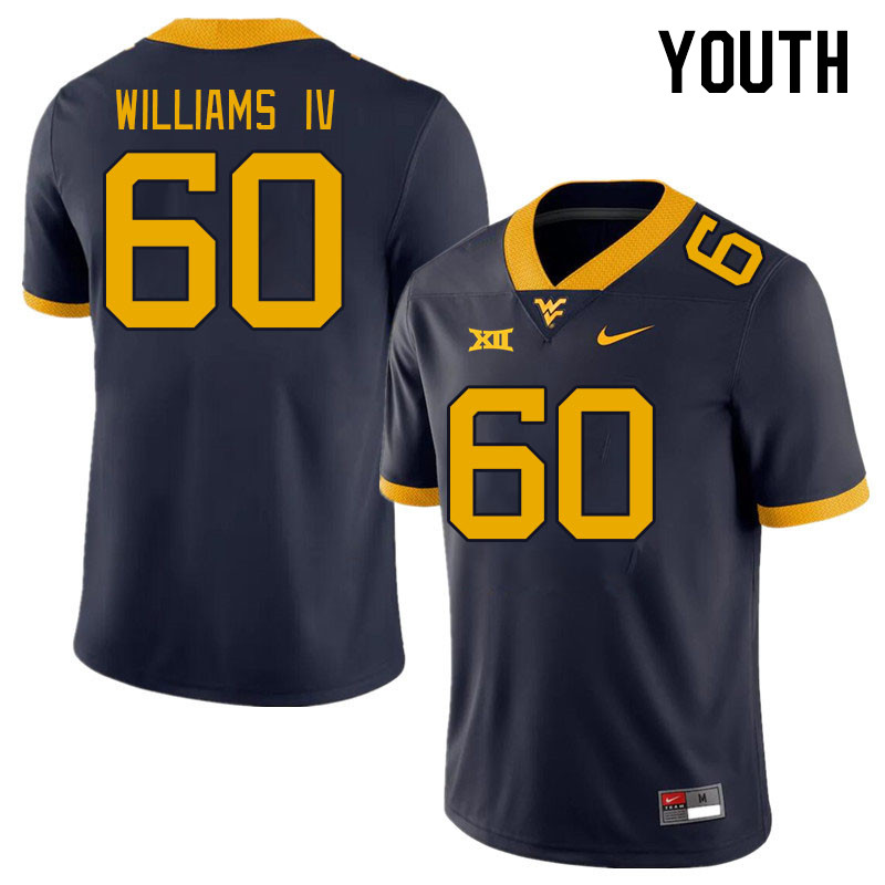 Youth #60 Johnny Williams IV West Virginia Mountaineers College Football Jerseys Stitched Sale-Navy - Click Image to Close